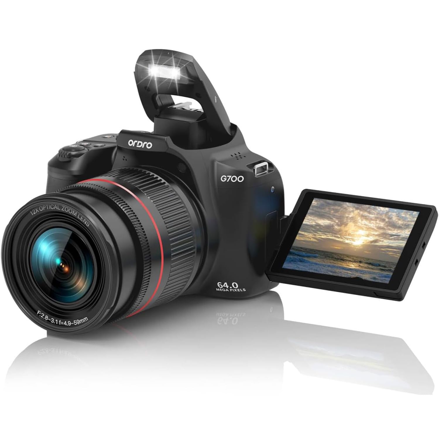 ORDRO G700 4K Ultra HD-Digitalkamera mit optischem Zoom, 64 MP, 3,0-Zoll-Klappbildschirm, AF-Autofokus + MF-Kamera mit manuellem Fokus für Fotografie, Kamera für Vlogging