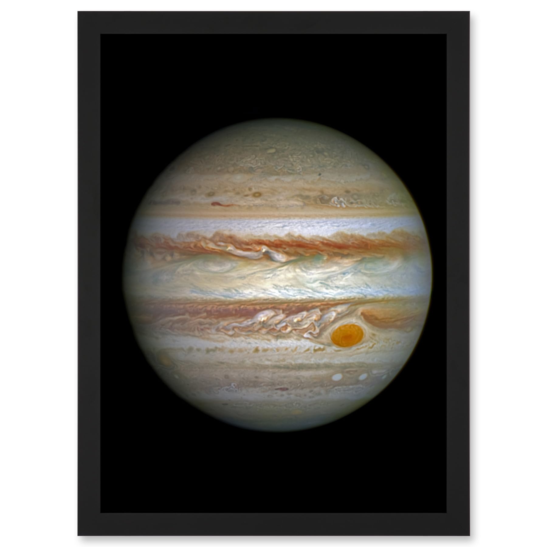 Artery8 Hubble Space Telescope Image Jupiter WFC3/UVIS Largest Planet In Our Solar System Great Red Spot View Anticyclone And Colourful Atmosphere Bands Artwork Framed A3 Wall Art Print