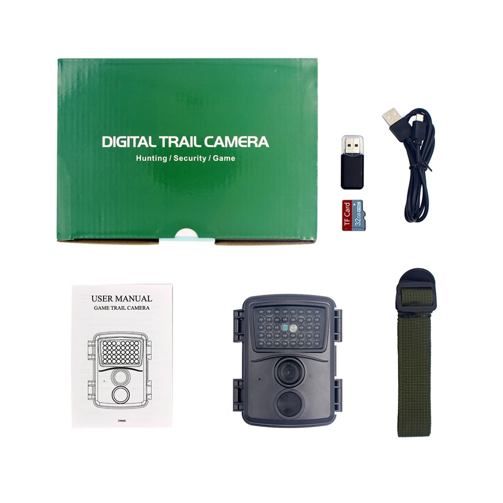Telecamera per la Fauna Selvatica Fotocamera da Caccia 1080p 1 2MP. Vista Notturna di induzione Osservazione degli Animali all'aperto 60 0b + 32G. Memory Card 3051.