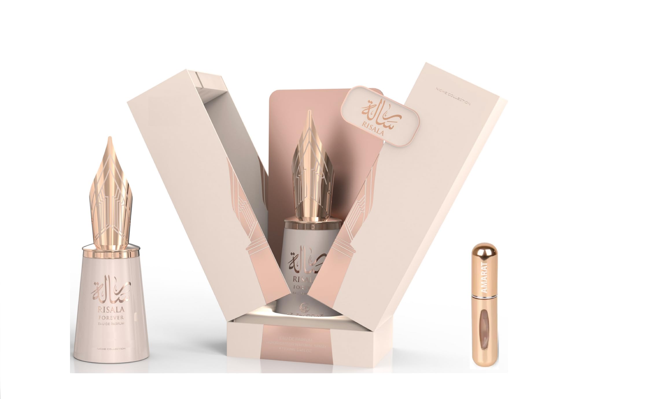 Risala Forever Eau de Parfum 100 ml, Perfume Árabe Unisex de Larga Duración, Incluye Atomizador, Fragancia Intensa, Cálida y Acaramelada con Notas Dulces de Caramelo, Canela y Vainilla (Forever)