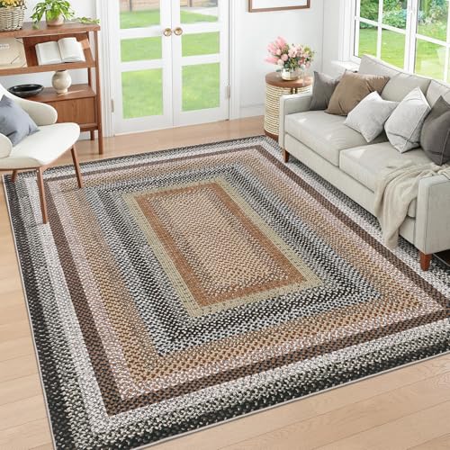 RUGSREAL 5x7 Bedroom Rug Braided Machine Washable Living Room Area Rugs