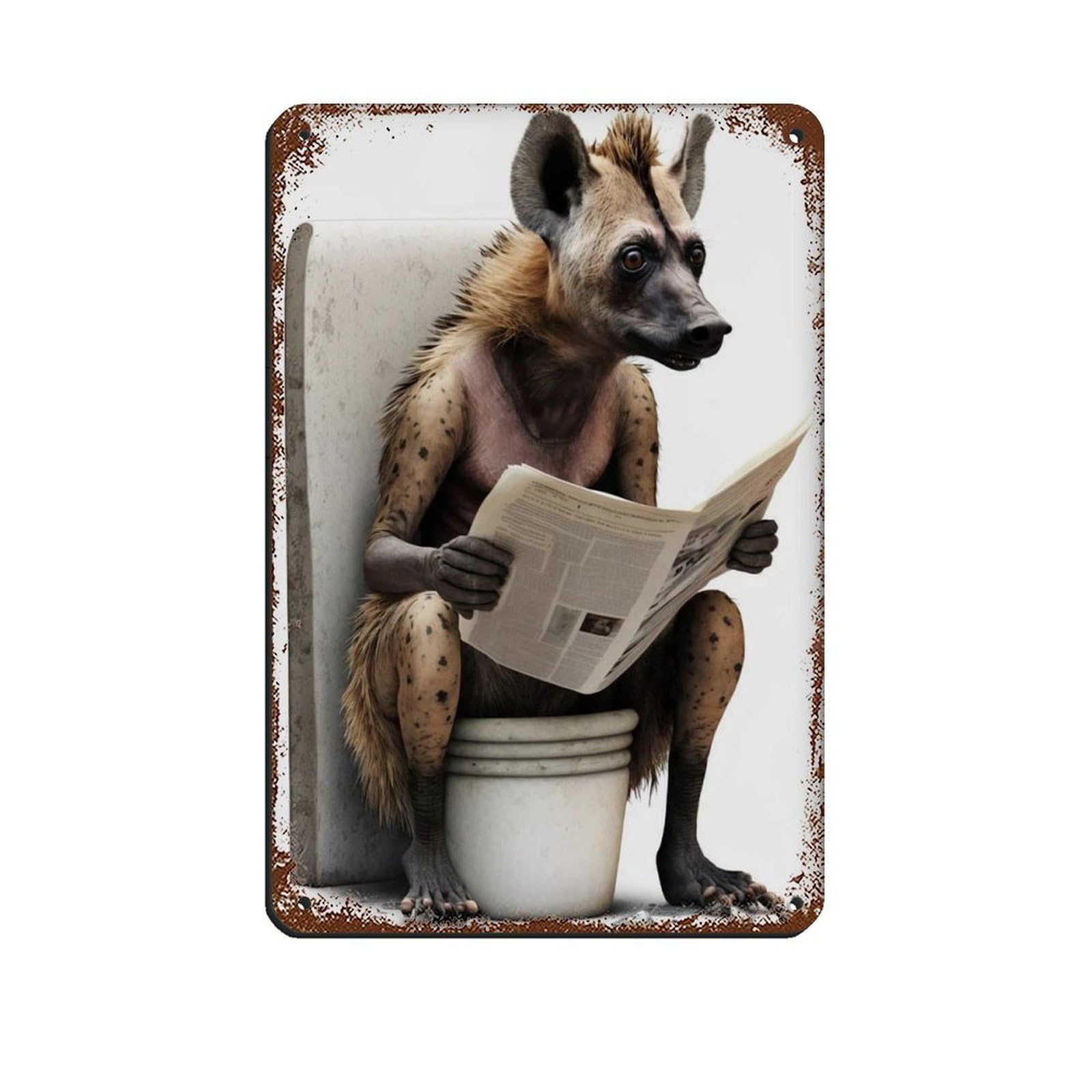Lxwnze 20L X 30W Cm Hyena Sitting On The Toilet Reading A Newspaper Tin Sign Vintage Metal Pub Club Cafe Bar Home Wall Art Decoration Poster Retro 8X12inch(20X30cm)