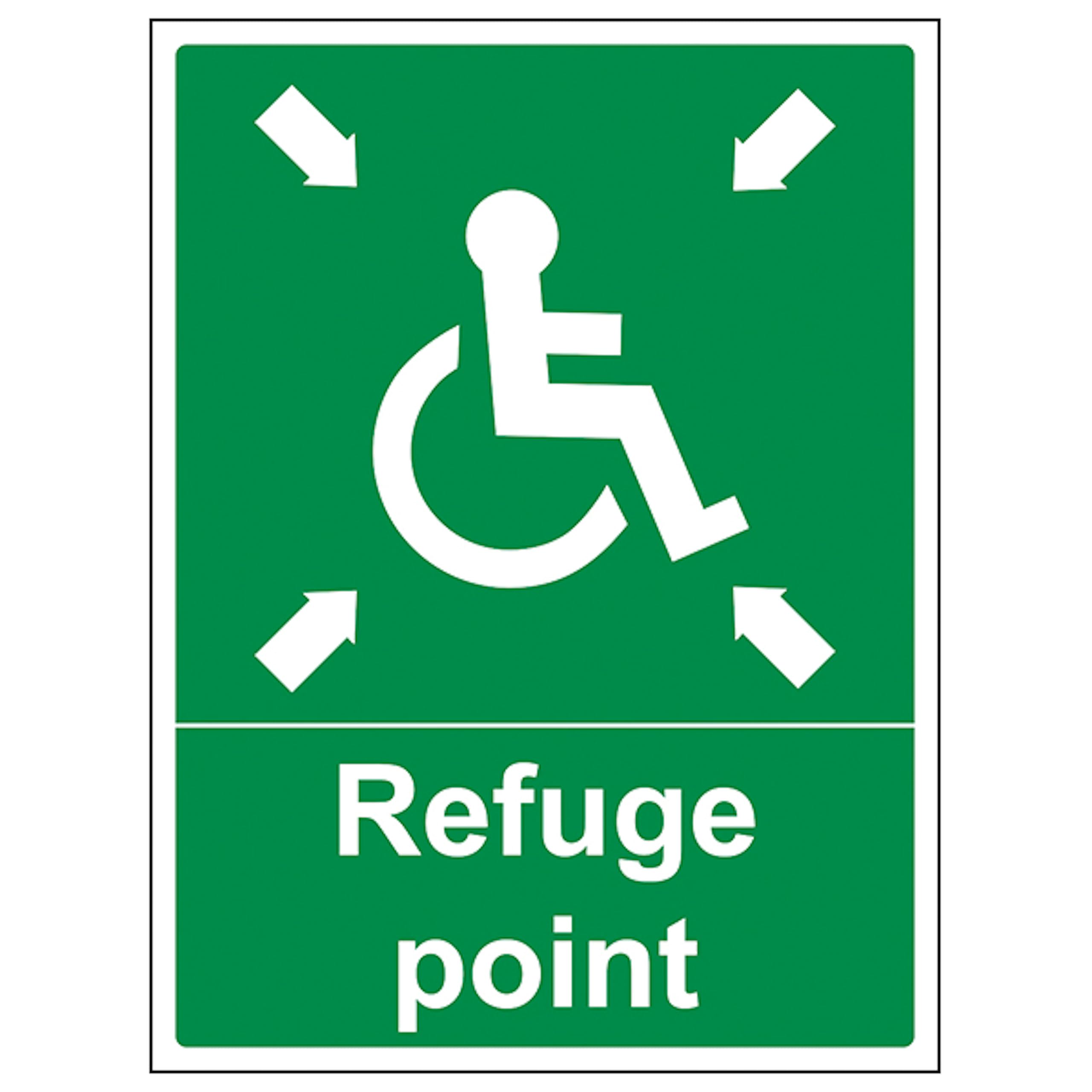 V Safety Refuge Point with Arrows - Portrait 300 x 400mm - 3mm Aluminium Composite Safety Sign
