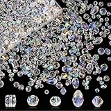 640 Stück Facettierte Glasperlen zum Auffädeln – AB Farbe Kristallperlen Set (4/6/8mm) in 5 Formen – Glitzerperlen für Schmuckherstellung, Basteln & DIY Kunstprojekte mit Aufbewahrungsbox