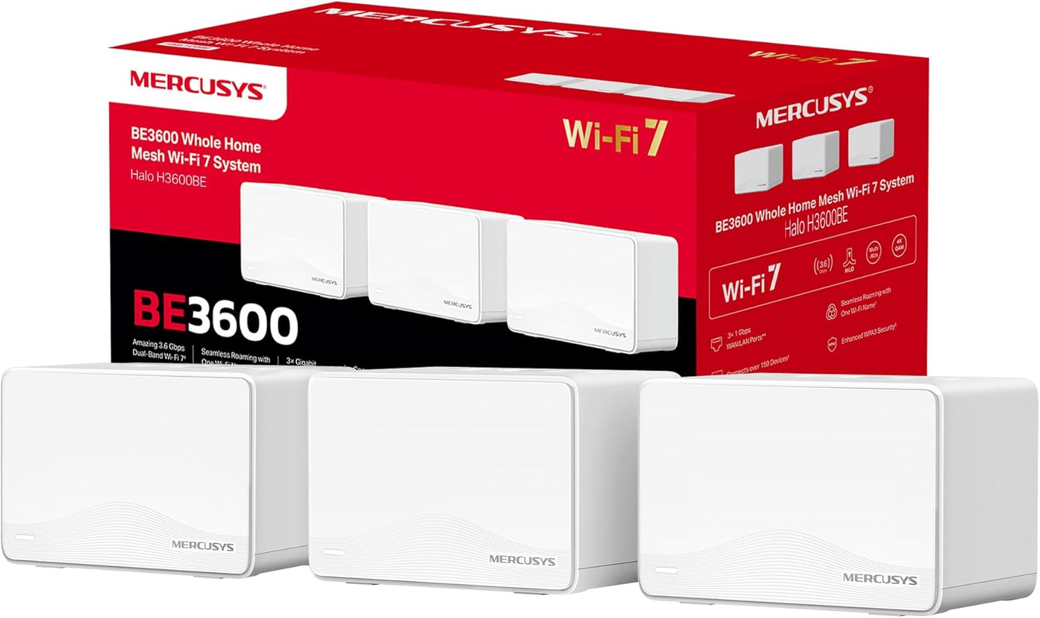 Mercusys TP-Link Halo H3600BE Mesh Wi-Fi 7 BE3600Mbps Dual-Band, 3 Porte WAN/LAN Gigabit, Coperti fino a 650m2, 4K-QAM, MLO, Multi-RUs, VPN, Controllo