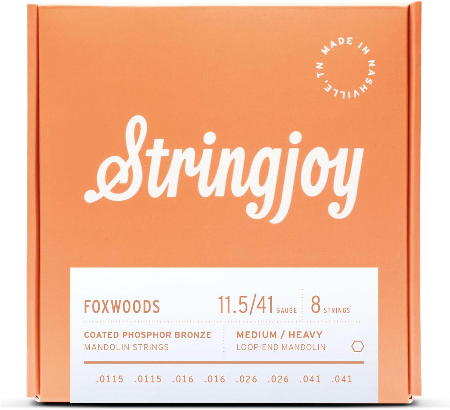 Stringjoy Foxwoods 11-40 Balanced Light Medium Coated Mandolin Strings – Coated Phosphor Bronze Mandolin Strings - Long-Lasting, Rich and Balanced Loop-End Strings, 8 String Set, 2-Pack