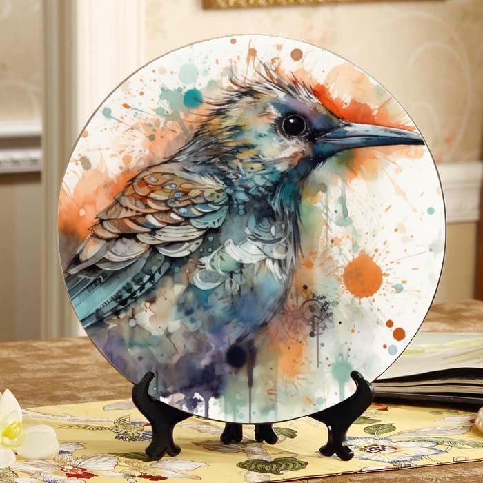 Bird 10-inch Ceramic Plate for Wall Display or Tabletop, with Stand & Hook DP-114712225
