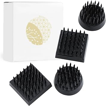 Wazakura 4PCS Black Mini Ikebana Kenzan, Made in Japan, Floral Arranging Pin Frog, Round and Square Flower Holder Black Mini Kenzan