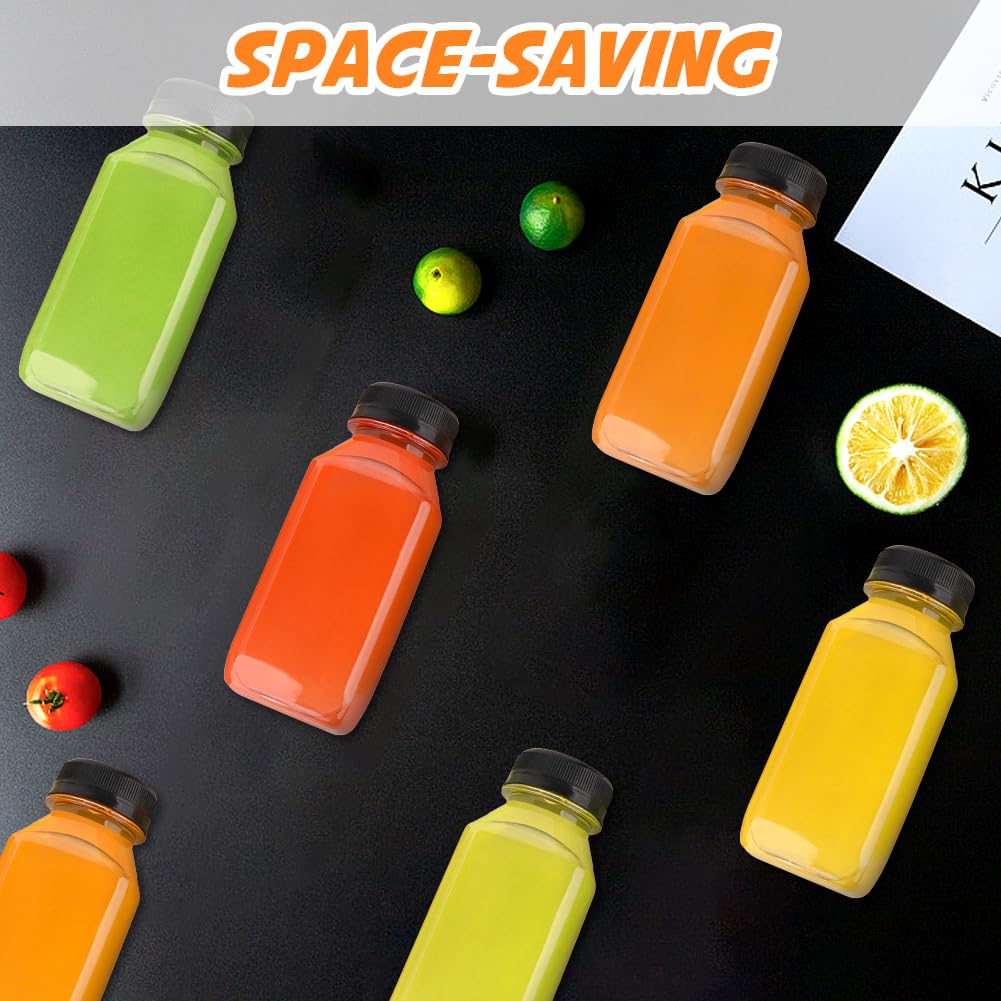 Juice Bottles - 8oz Bottles with Lids, 12 pcs Plastic Juice Containers with Caps Reusable Drink Containers for Juice Milk Coffee Water Smoothie and Other Beverages,Christmas gift