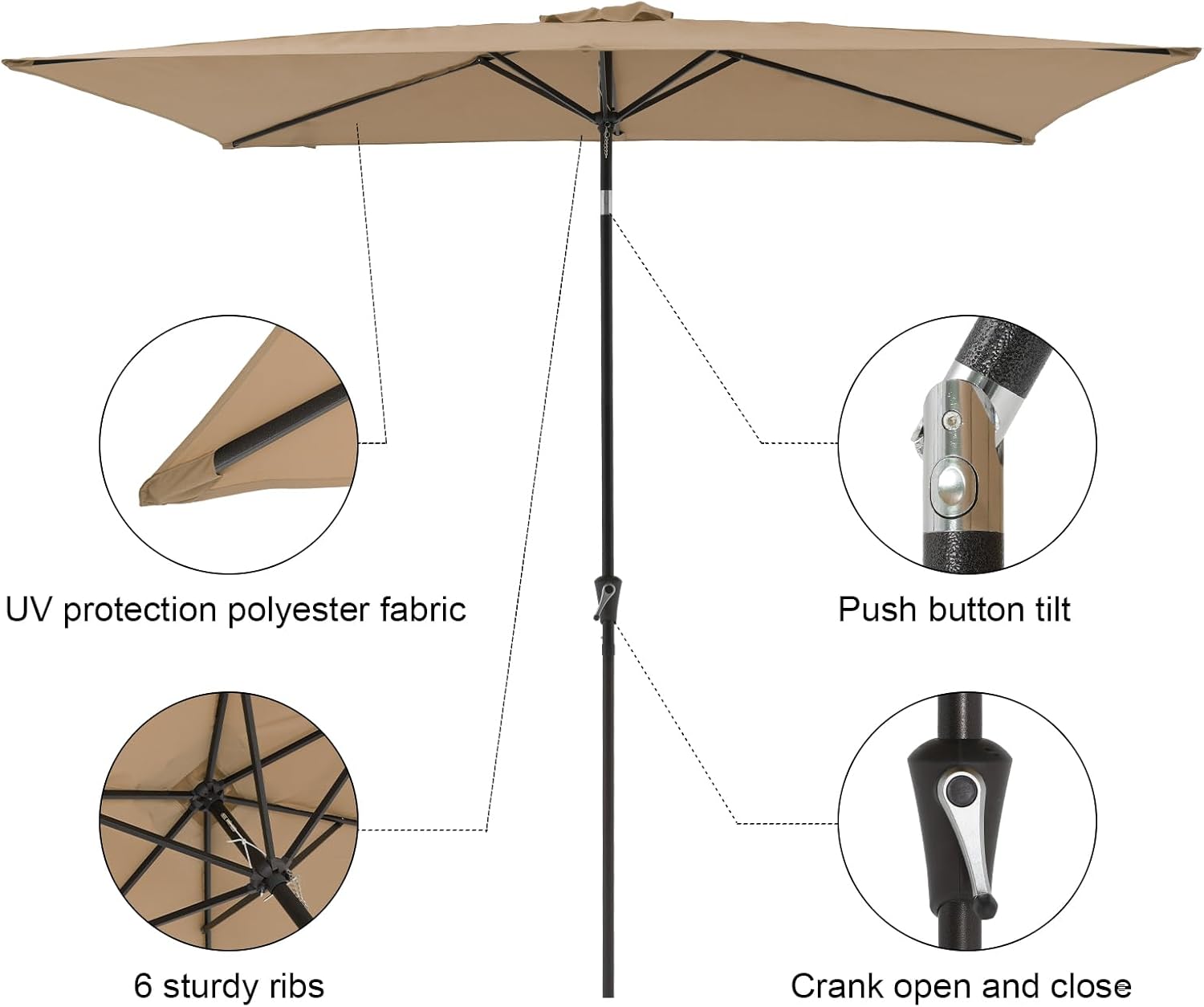 COBANA 6.6 x 9.8ft Rectangular Patio Umbrella, Outdoor Table Market Umbrella with Push Button Tilt/Crank,Patio Umbrella Rectangular with Base for Backyard, Garden