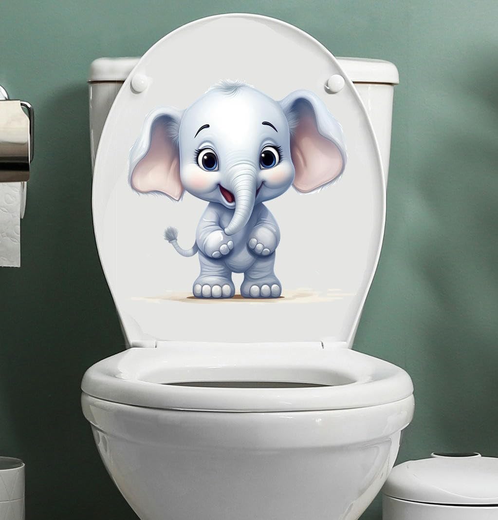 NLDWA 30 * 22CM 2PCS 3 D Elephant Self-Adhesive Toilet Lid Stickers Funny Pvc Waterproof Toilet Seat Stickers For Lid Car Room/door