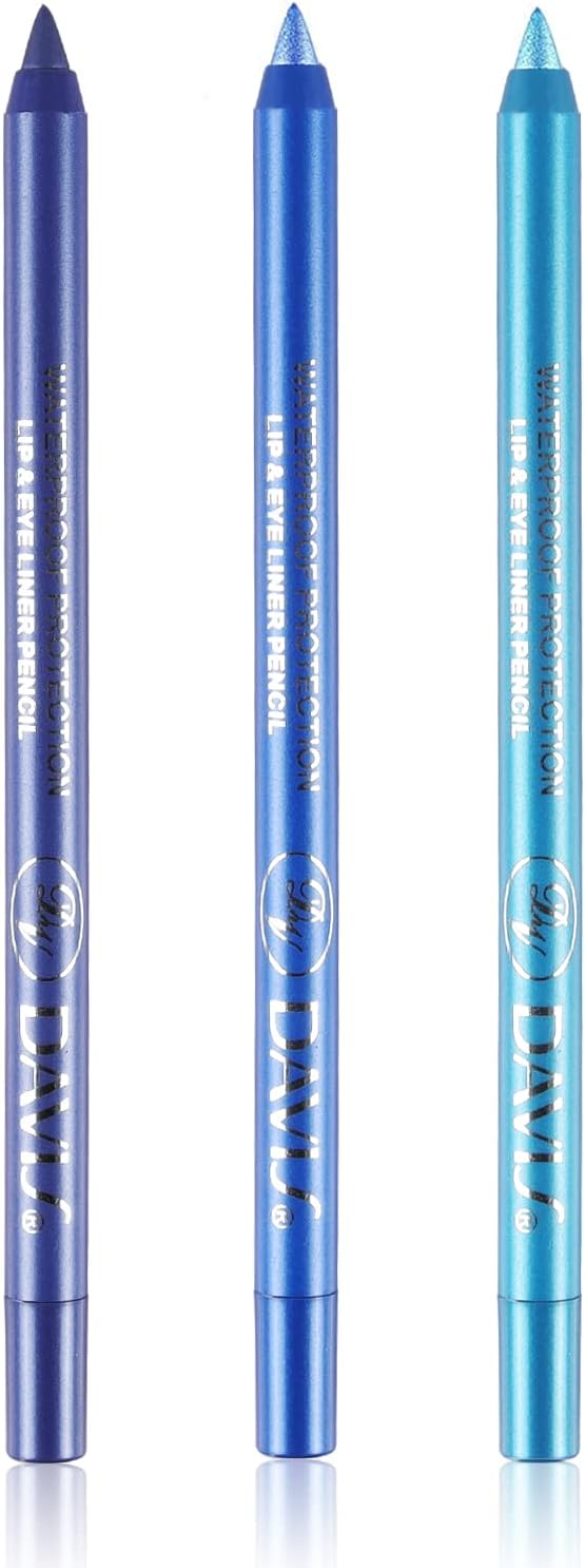 3 PCS Blue Eyeliner Pen Waterproof Matte Eyeliner Pen/Glitter Metallic Eyeliner Pencil Shimmer Highlighter Eye Liner for Women,Eye Shadow Pencil, Lip Liner Professional Makeup Set (C)