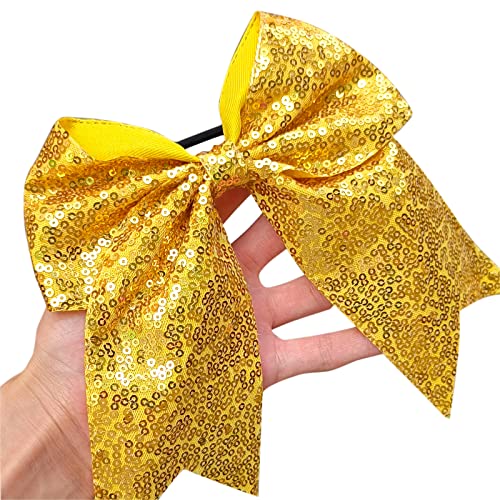 Glitter Sequin Cheer Bow Elastic Hair Ties Girls 8" Christmas Sparkly Red Gold Silver Ponytail Holder Band Cheerleader Decor Accessories For Women Teens Birthday Sports Party Favor Gift #TOP2