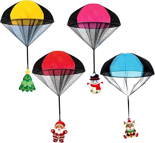 Voiiake 6 piezas de juguete de paracaídas de Navidad, juguetes voladores de mano para niños y niñas, juguetes de Navidad para regalos de fiesta de