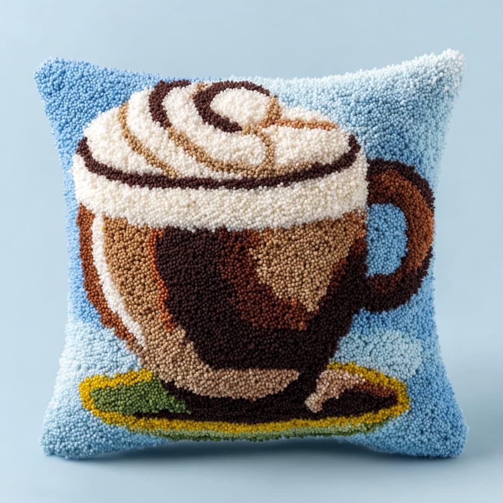 WallustrioaW DIY Rug Cushion kit 43x43cm,Cartoon Coffee Cup