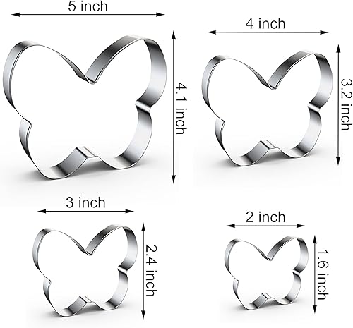 Miniatura 2 de Juego de cortador de galletas de mariposa en varios tamaños, 5 pulgadas, 4 pulgadas, 3 pulgadas, 2 pulgadas, 4 piezas, acero inoxidable