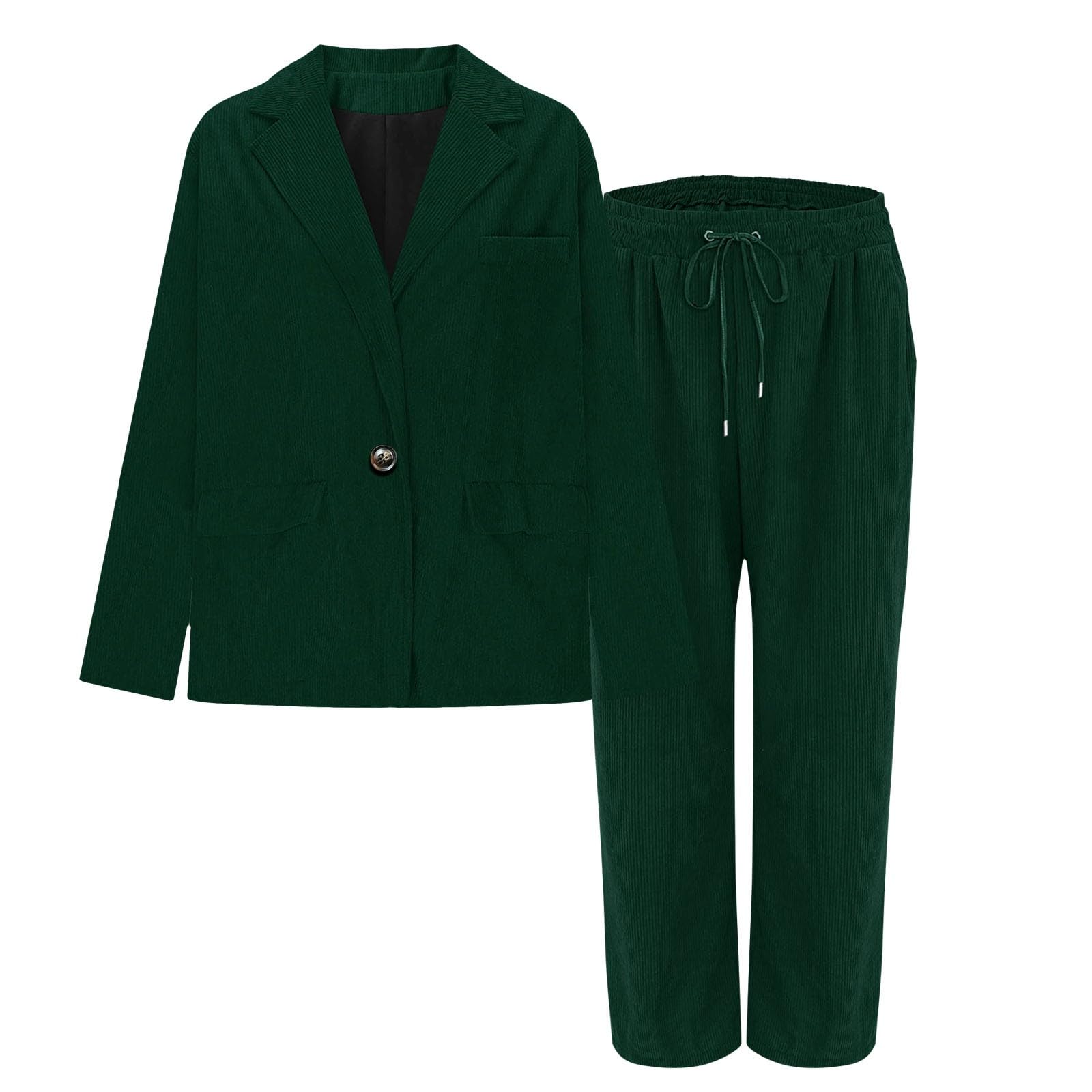 Tailleur Donna Velluto Invernali Elegante Matrimonio Giacca Ufficio Completo con Pantalone Palazzo Verde Salvia Blazer Primavera Aderente 2 Pezzi Business Suit con Risvolto Leggeri E Lavoro