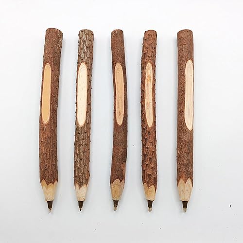 SKKSTATIONERY 12 bolígrafos de madera real, bolígrafos de rama, bolígrafo de madera, suministros escolares de 5 pulgadas de largo, tinta negra.
