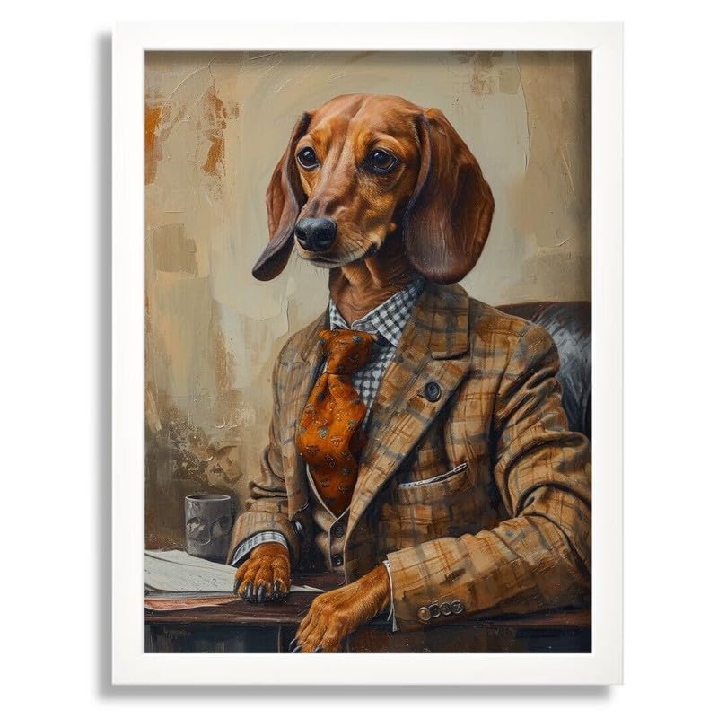 Vintage Dachshund In A Suit Print Painting Animal Wall Art Dachsund Picture Home Poster A3 - Wall Art Home Decor Movie Poster Canvas Film Cinema Retro Vintage Cult Classic Nostargic Saga Modern repri