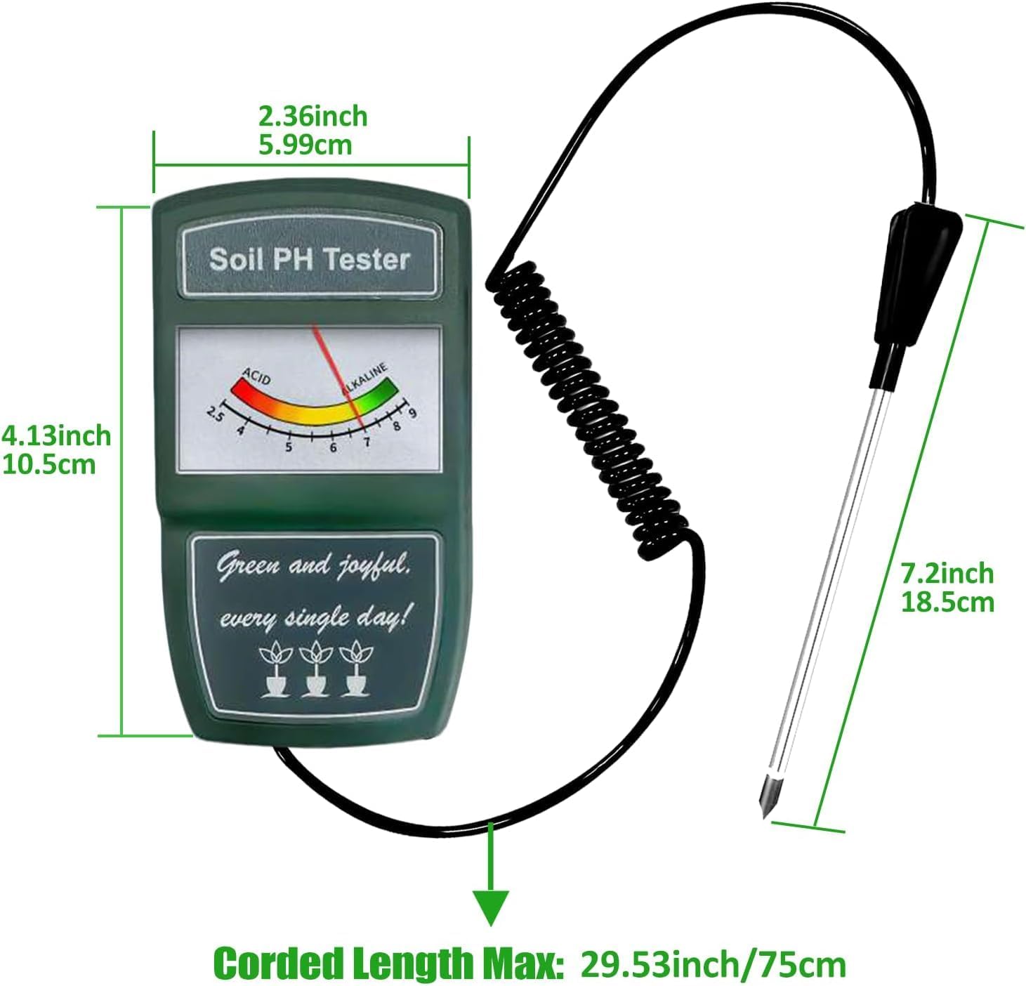 Handheld pH Soil Tester Meter, Soil pH Meter Sensor with Long Line Probe, pH Tester for Home, Garden, Lawn, Agriculture, Indoor & Outdoor Plants, Battery Free