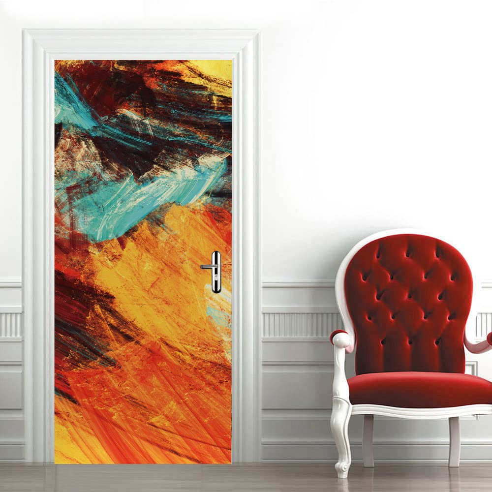 Autocollant de porte vinyle art abstrait lavable et repositionnable