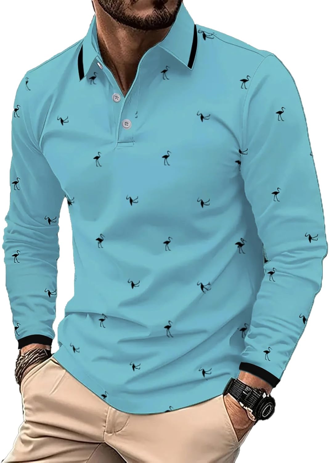 DEEX Men's Long Sleeve Polo Shirts 2025 Fashion Casual Polo T Shirt Slim Fit Shirt Collared Office Work Golf Polo Shirt