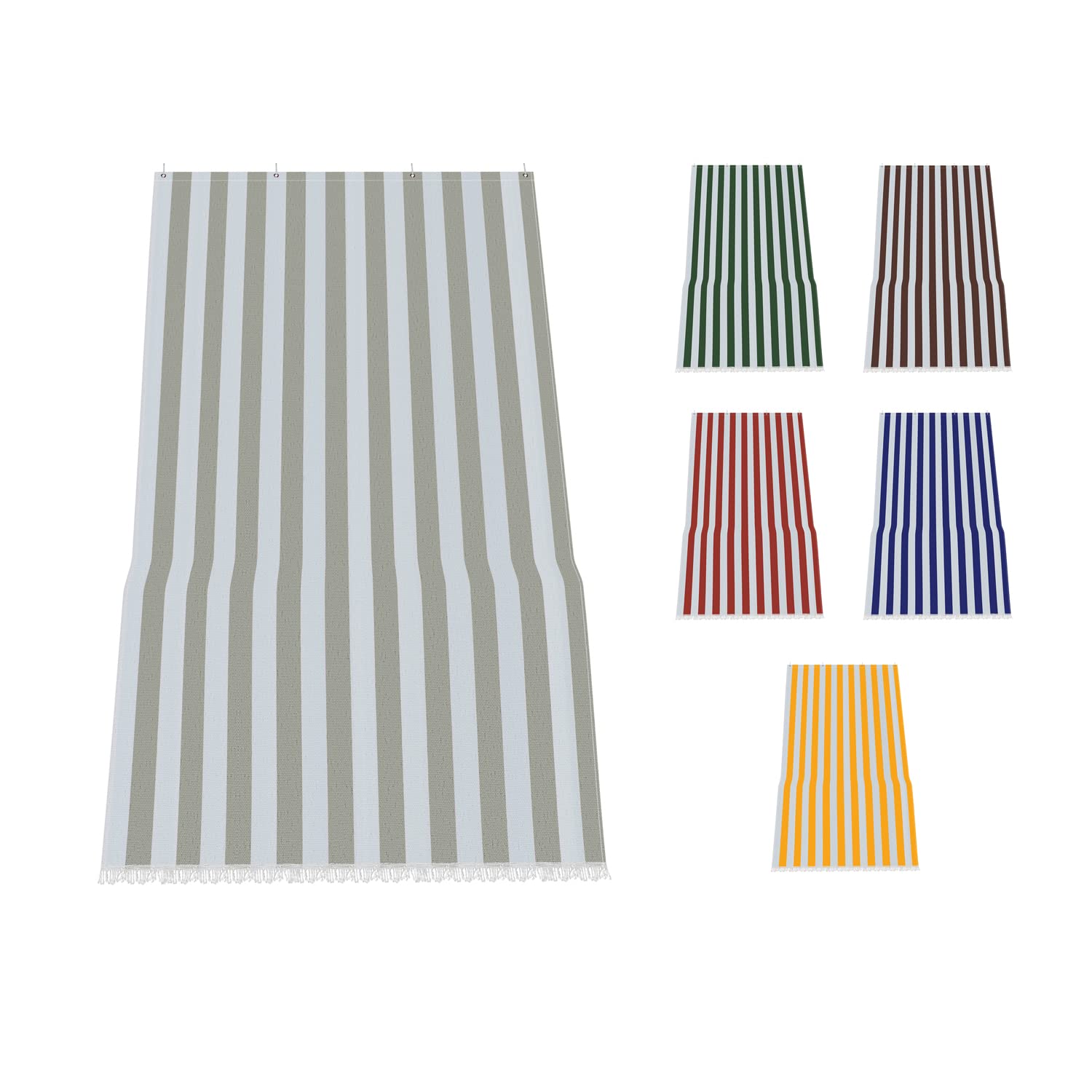 Toldo de sombreo casa Oficina con Kit Ganchos Anillas Tejido Resistente antidesgarros para Exterior Porche balcón Puerta Ventana jardín cenador Lavable Color Gris y Blanco a Rayas 145 x 250 cm (9)