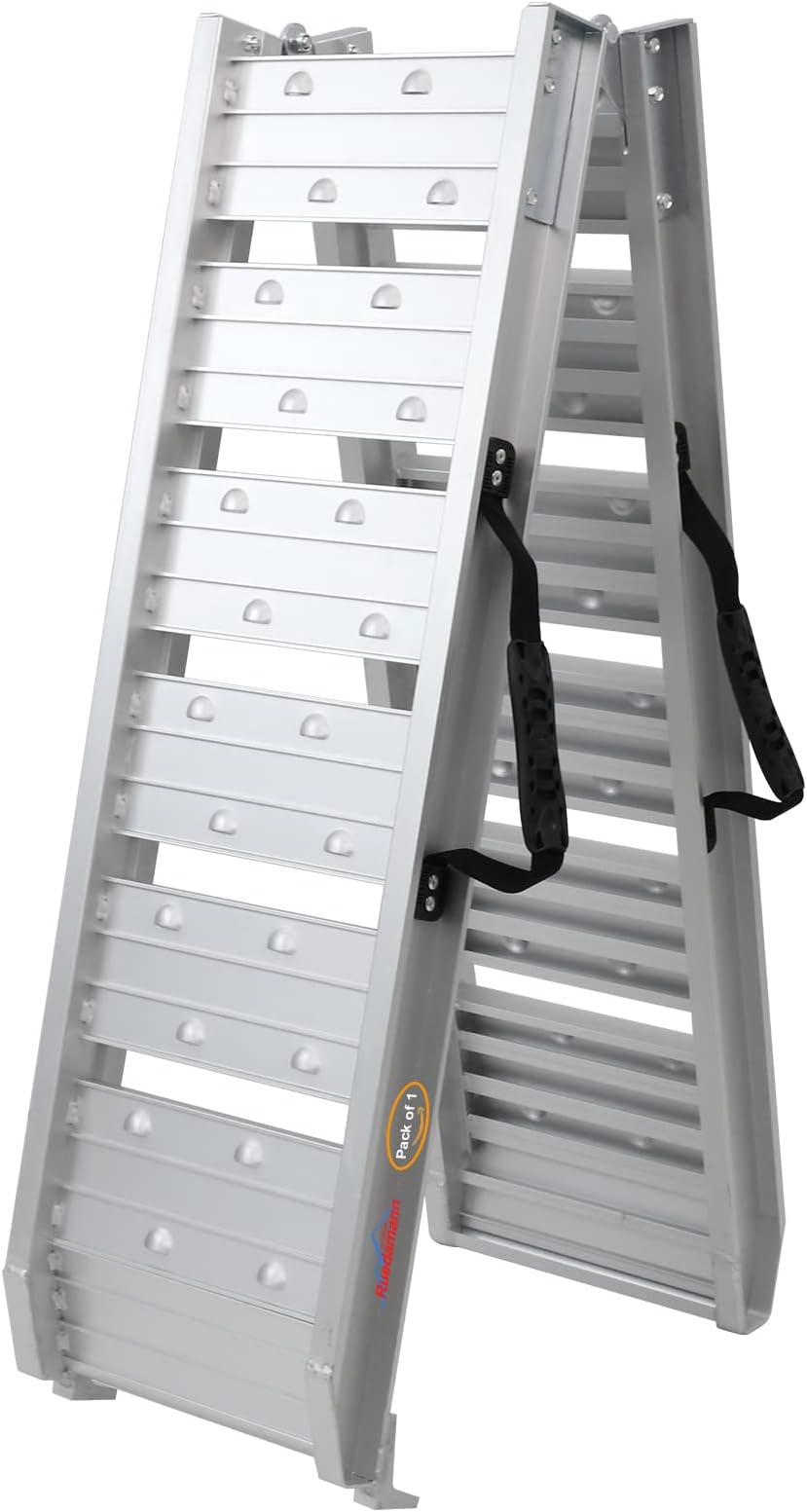 Ruedamann Car Ramps with 6' L × 11.6" W Aluminum Loading Ramp, Foldable, 550 lbs Capacity, for ATV, Motorcycle, Truck, Pack of 1 (Silver)