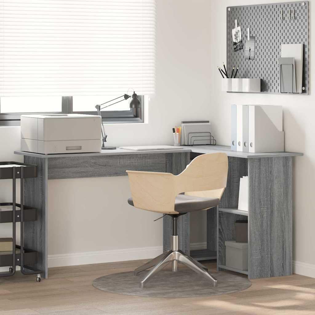 Escritorio esquinero con mesa esquinera 142 x 102 x 73 cm de madera gris escritorio con mesa esquinera moderna con amplia superficie de trabajo para oficina en casa