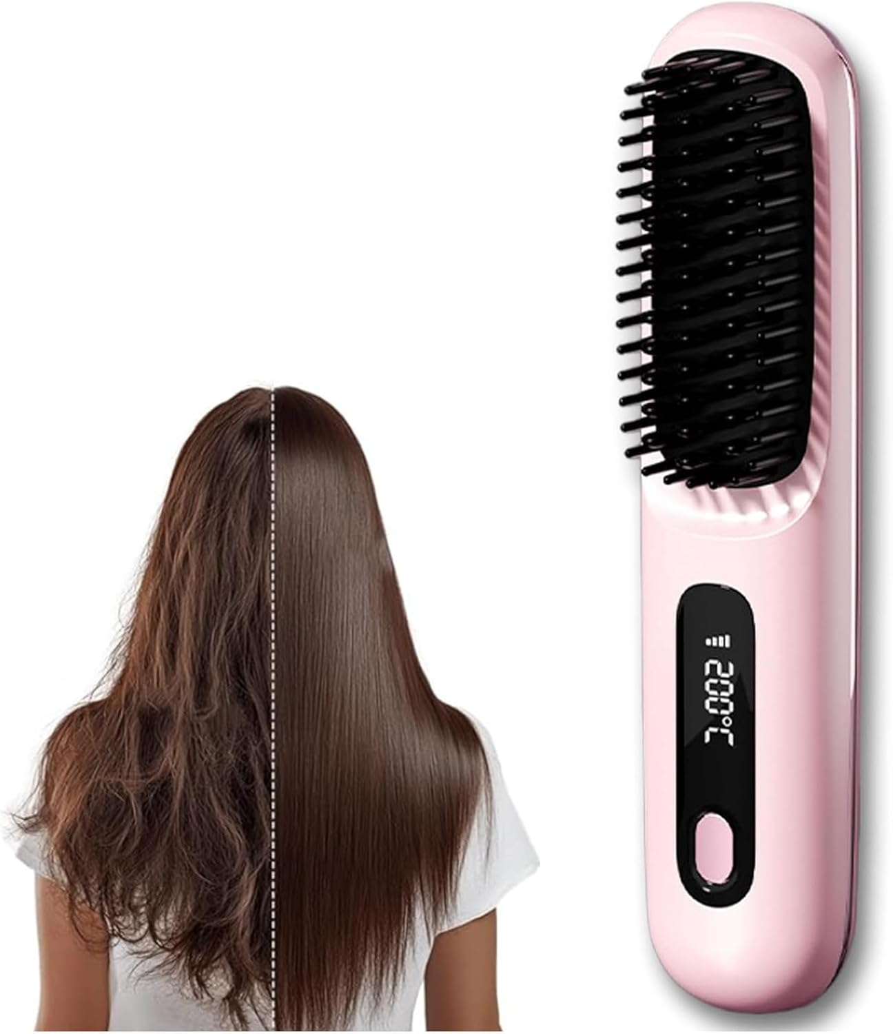 2026 Go Brush Pro Cordless Hair Straightener Brush, Portable Travel Mini Straightener for Short Hair with LCD Temperature Display, Fast Heating Small Hair Styling Tool for Women (White)