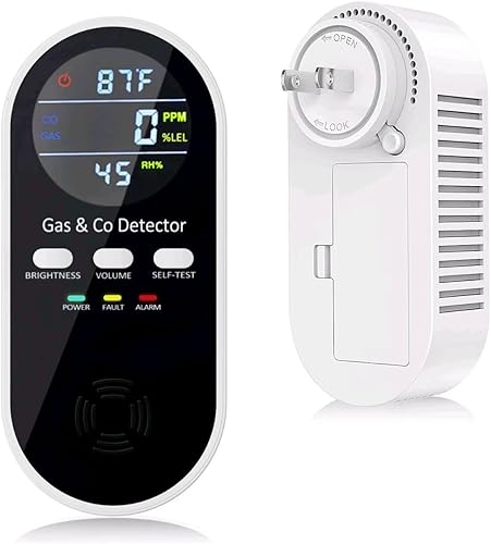5-in-1 Upgraded Plug in Carbon Monoxide Detector and Natural Gas Detector, Portable Carbon Monoxide Detector & Gas Leak Detector with 9V Battery Backup, Plug in CO Detector with ℉ & Humidity for Home