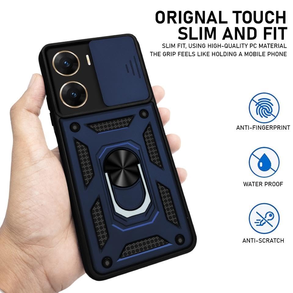 Image of Luxe Back Cover for Vivo V29E 5G | D10 Tough Armor | Sliding Camera Shield | 360 Protection | Kickstand Ring Holder | Military-Grade Shockproof Bumper