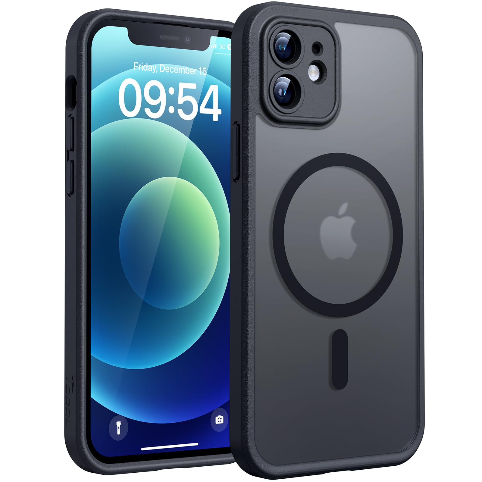 Magnetic for iPhone 12 Case 6.1-Inch, Fit for MagSafe, Upgraded Full Camera Protection, 14FT Military Grade Drop Tested Shockproof Slim Translucent Matte Back Phone Cover, Black