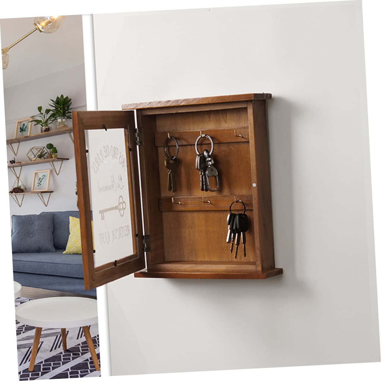 GALPADA Casetta Portachiavi da Muro in Legno di Pino Marrone, Facile da Installare e Decorativa per Ingresso o Garage, Elegante Organizer per Chiavi Domestiche