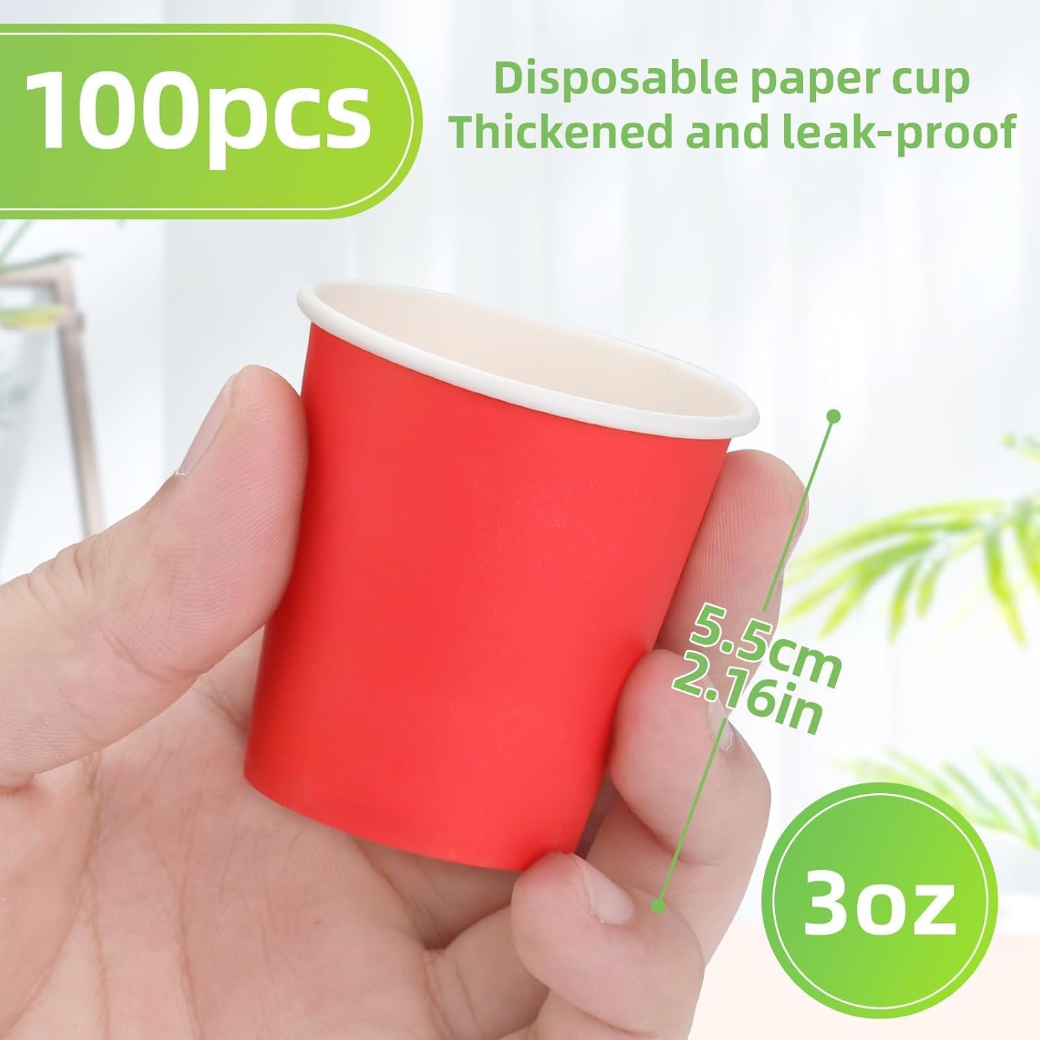 Wuadua 100 Pack 3 oz Red Disposable Paper Cups - Sturdy and Leak-Proof for Parties, Events, Office, Home Use Disposable Mouthwash Cups - Ideal for Hot/Cold Drinks, Smooth Rim Design, Eco-Friendly - Image 2