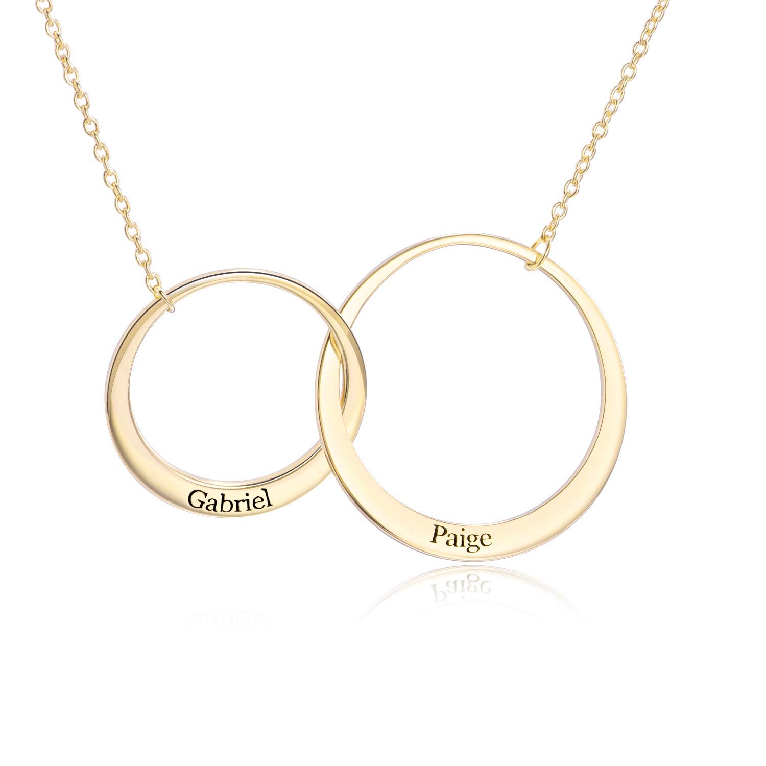 LONAGO Generations Collar con nombre de plata de ley 925 con nombre personalizado 3 círculos infinitos entrelazados para mujer, Plata esterlina,