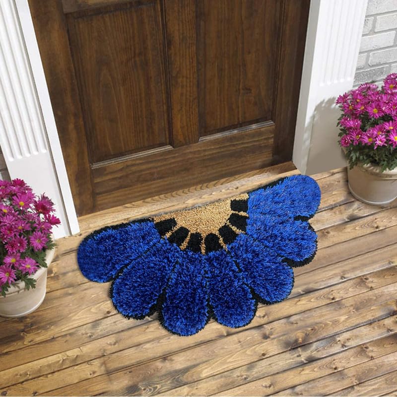 Image of ARBON Half Sunflower Front Back Doormat | 5D Shaggy Mat for Home Office | Half Sunflower Shaggy Doormat|Soft Floormat for Living Room Bedroom Kitchen, 17 x 34 Inches(Blue)