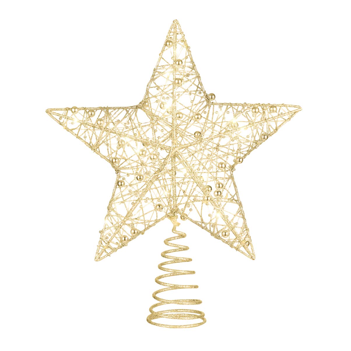 STOBOK Christmas Tree Topper: 9.8x11.8 inches Lighted Sparkling Star for Indoor/Outdoor Xmas & New Year Trees, Golden