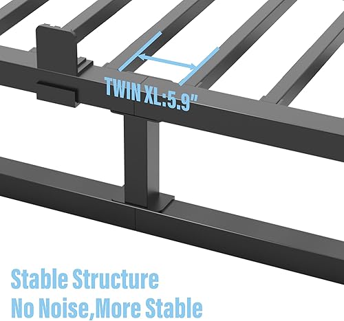 Miniatura 5 de Base de cama de 12 pulgadas para cama Twin XL con soporte de listones de acero, base de plataforma metálica de perfil bajo para cama King, base de