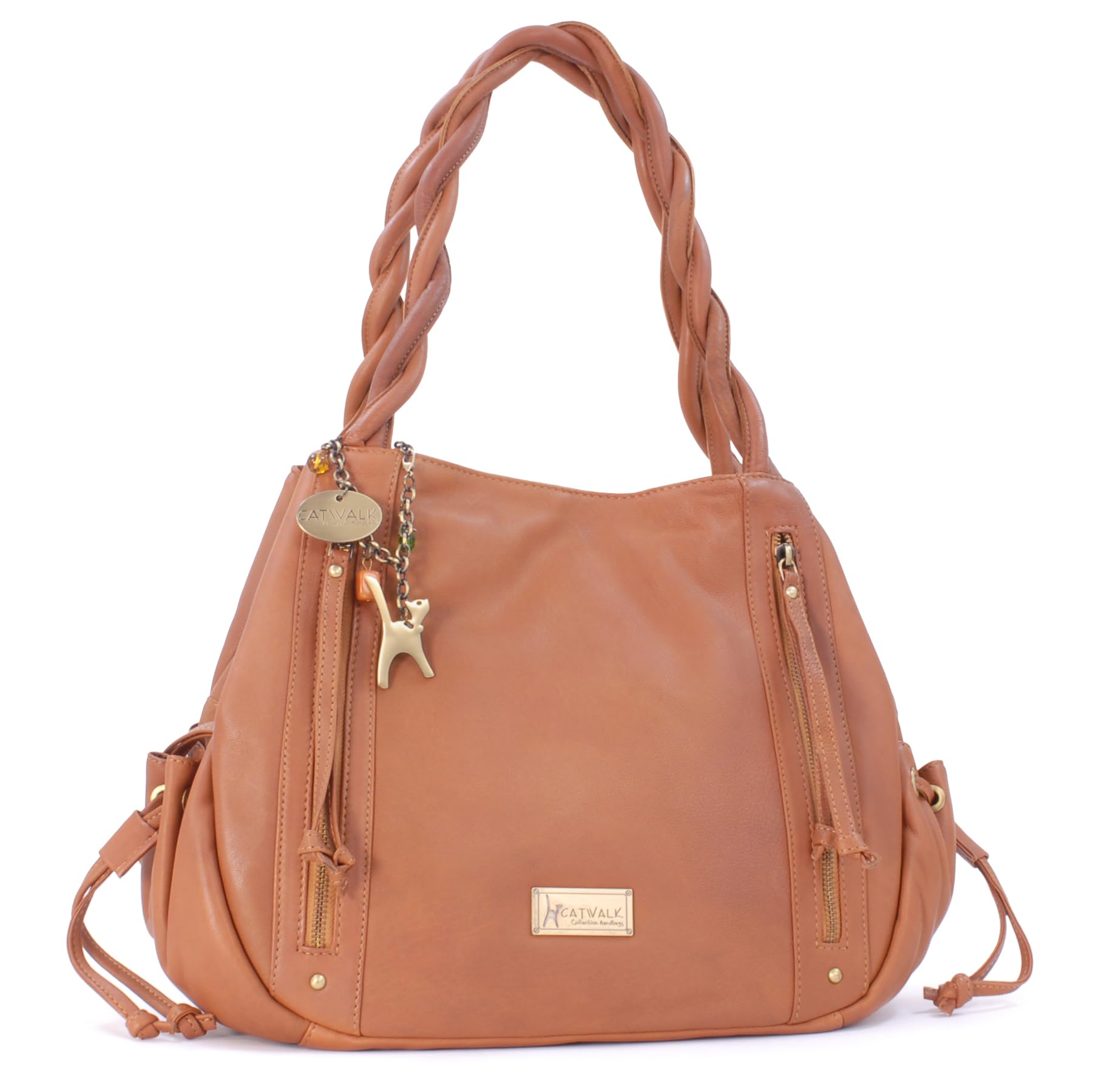 Catwalk Collection Handbags - Bolso de Hombro de Piel de Mujer - Tote Bag Grande con Cremallera - Bolso Diario - Multibolsillos - Caz