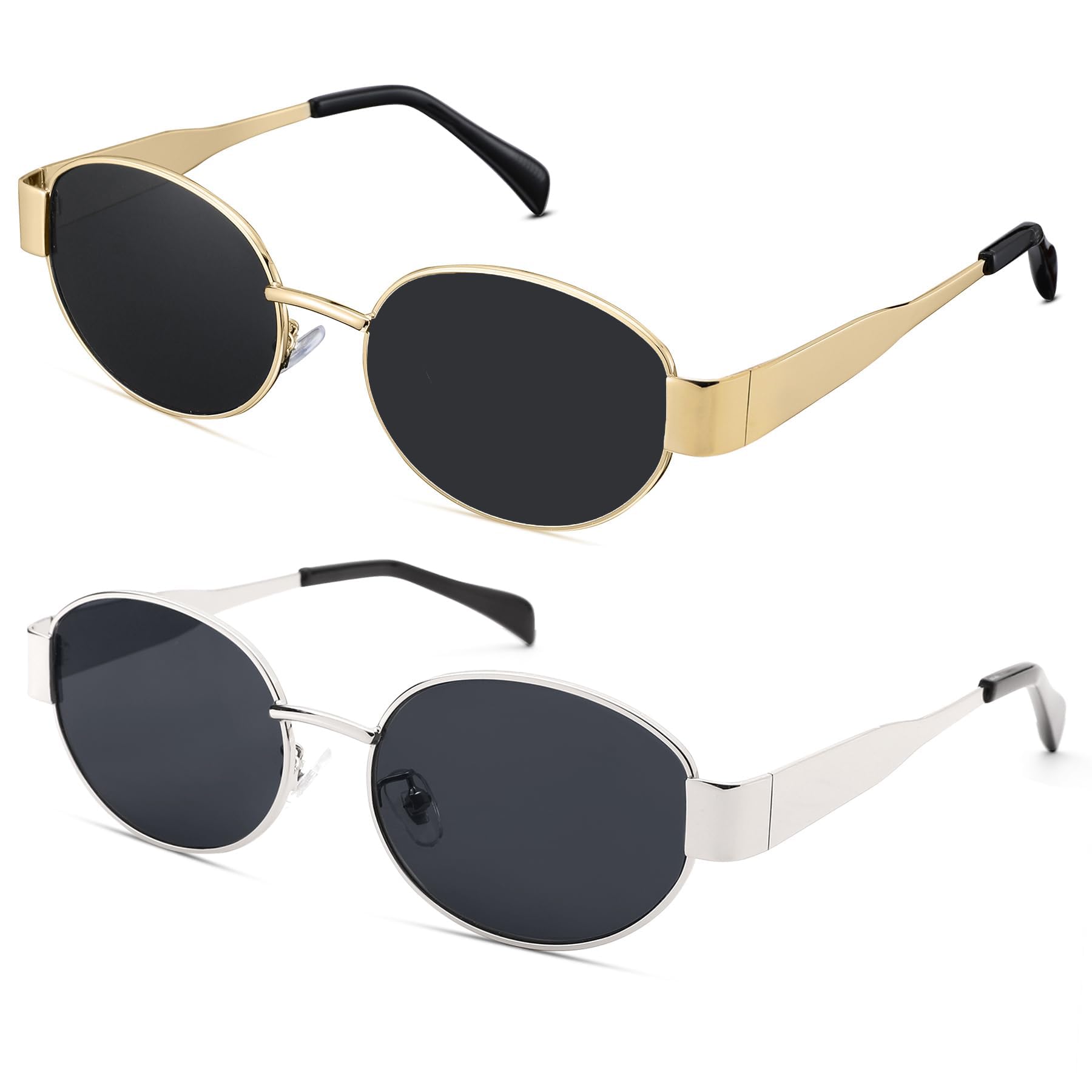 Retro Oval Sunglasses for Women Men - Trendy Gold Sun Glasses - Fashion Metal Frame Shades