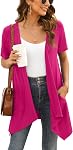 Veryoung Trendy Open Front Short Sleeve Cardigans for Women Casual Drape Lightweight Summer Cardigan with Pocket High Low Hem