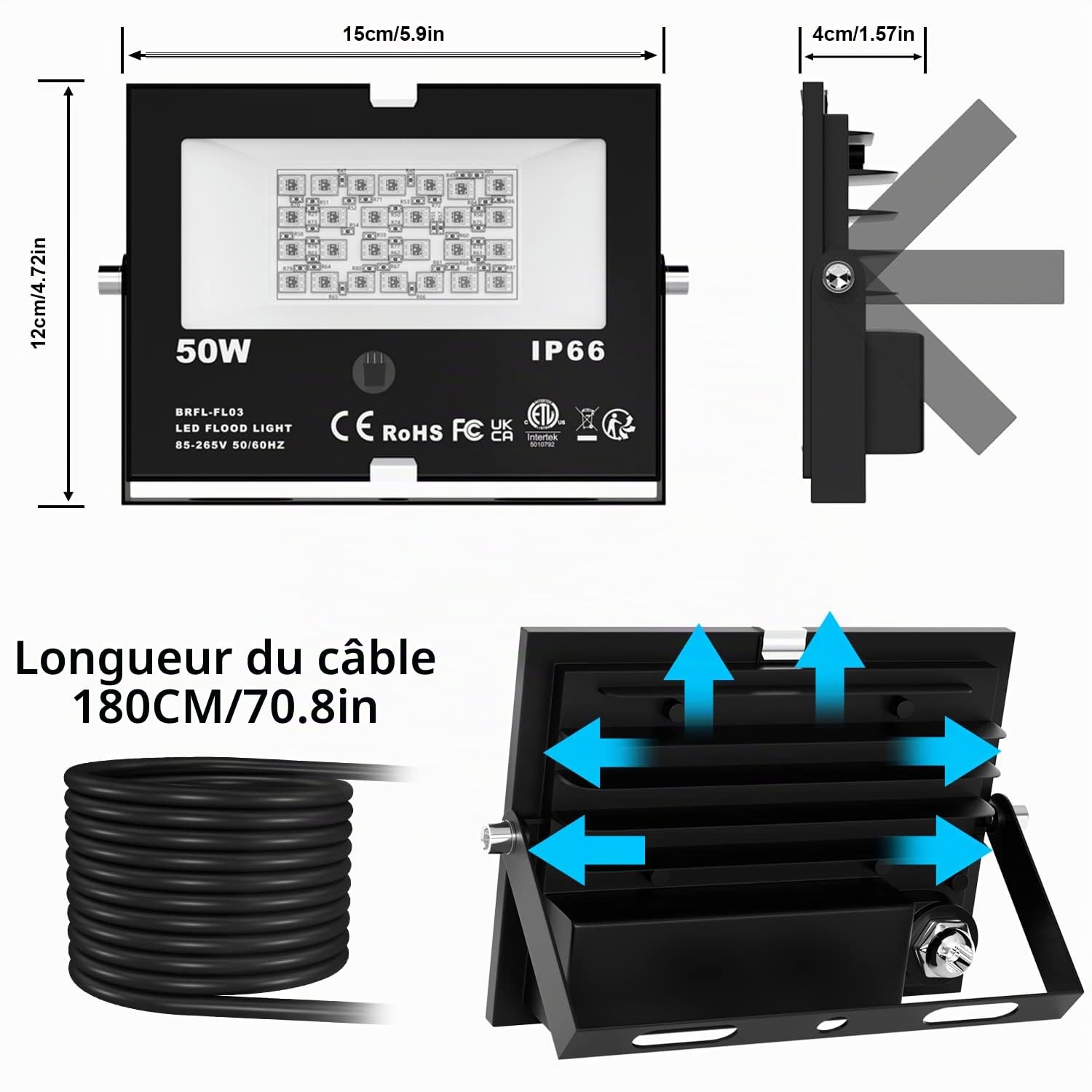 ChangM Projecteur LED RGB 50W, Dimmable Couleur Projecteurs avec Télécommande, Projecteurs Couleur Éclairage de jardin IP66 Etanche Pour Arbre Soirée Bar Fête, Lot de 2