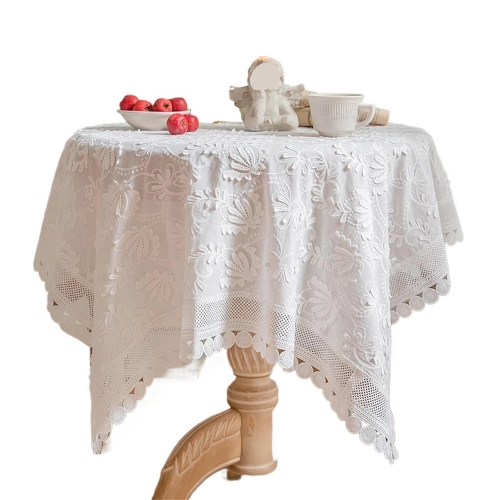 FOELANNE Embroidered Lace Tablecloth, Embroidered Lace Tablecloth White Multiple Sizes for Wedding Party Home(90x90cm)
