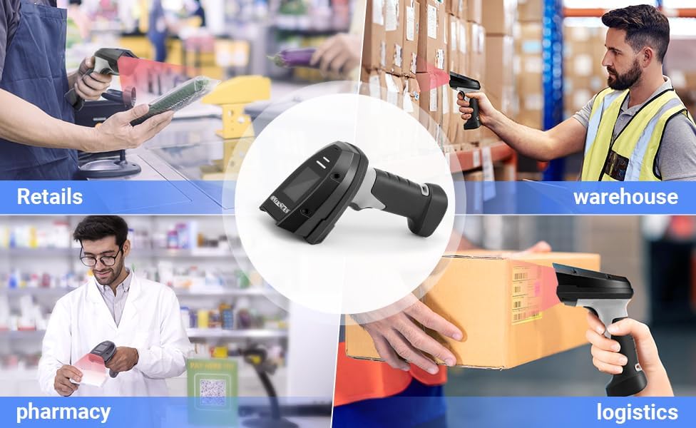 Miniatura 8 de Escáner de código de barras inalámbrico, escáneres de código de barras láser 1D con soporte 2.4G conexión inalámbrica y USB con cable Plug and Play