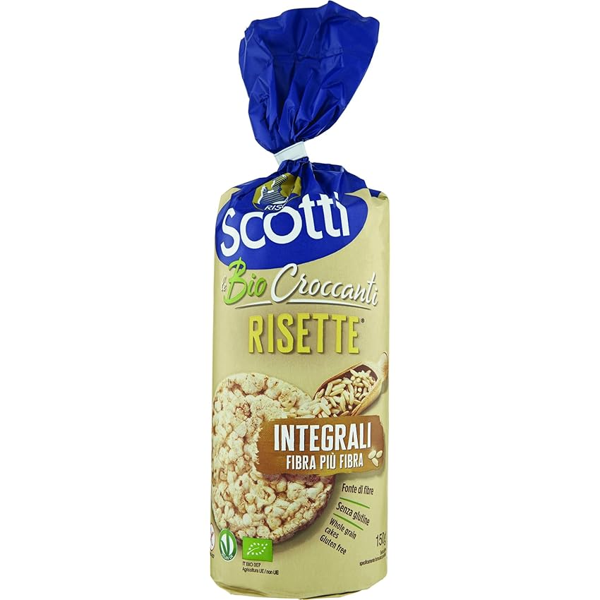 Riso Scotti - Risette Integrali Fibra Più Fibra - Gallette di Riso Senza Glutine Bio, Alimento Biologico per la Colazione, 150g