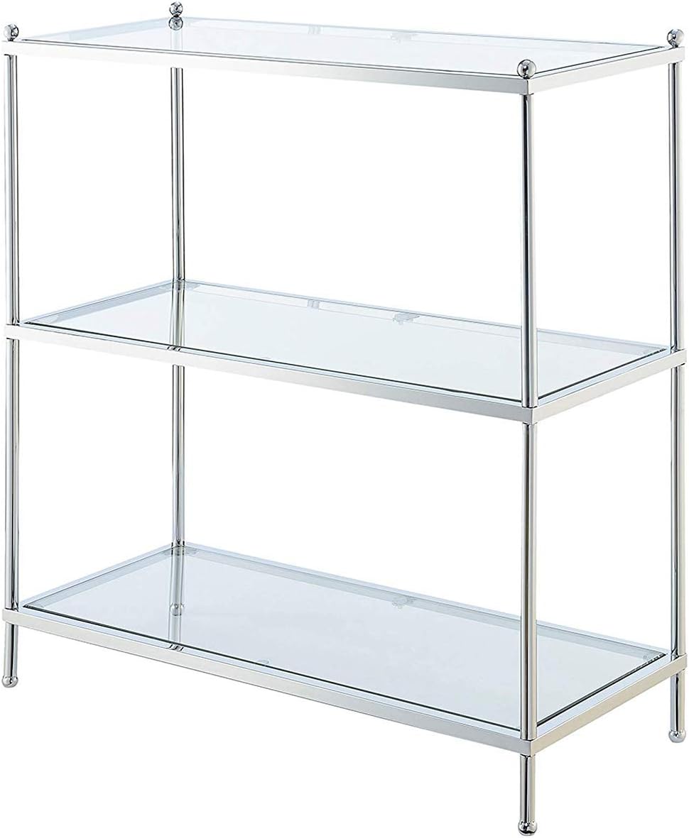 Convenience Concepts Royal Crest 3 Tier Bookcase, Chrome / Glass : Home & Kitchen