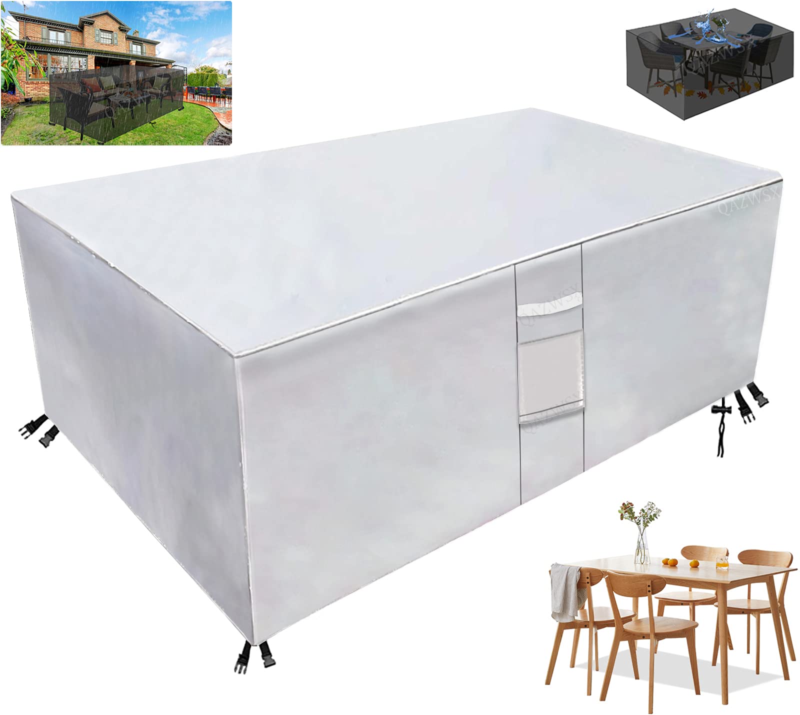 Housse imperméable et résistante pour meubles de terrasse d'extérieur en tissu Oxford 420D pour meubles de jardin, protection coupe-vent et anti-UV Gris argenté 200,7 x 160 x 68,6 cm