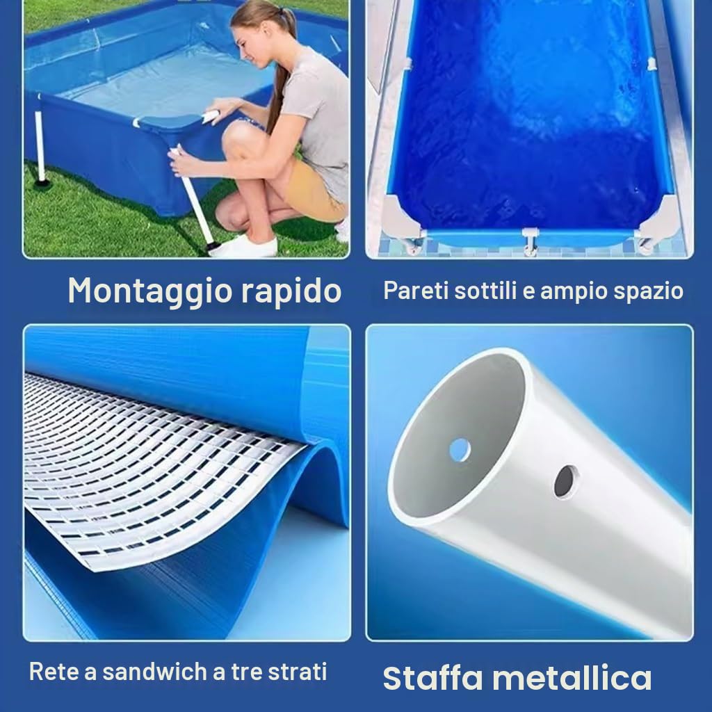Piscina Con Telaio In Metallo Piscina Con Telaio In Acciaio 120-300cm Piscina Fuori Terra, Piscina Rettangolare Per Bambini Materiale Laminato In PVC A 3 Strati(150 * 105 * 45cm)