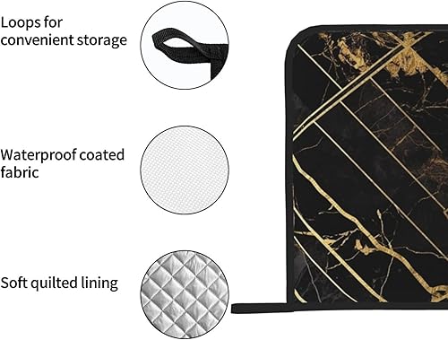 Miniatura 4 de Juego de 2 soportes para ollas de cocina resistentes al calor para cocinar en el microondas, soportes para ollas de mármol negro y dorado,